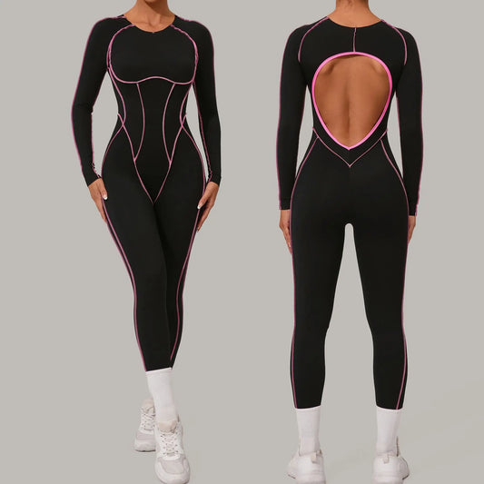 Yoga Suit Sport Fitness Seamless Line Contrast Color Skinny Pants One Piece