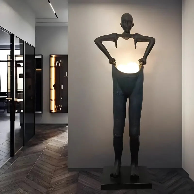 Nordic Humanoid Sculpture Floor Lamp Long Arm Holding Ball Creative Design Exhibition Hall, Living Room Ornaments, Standing Lamp