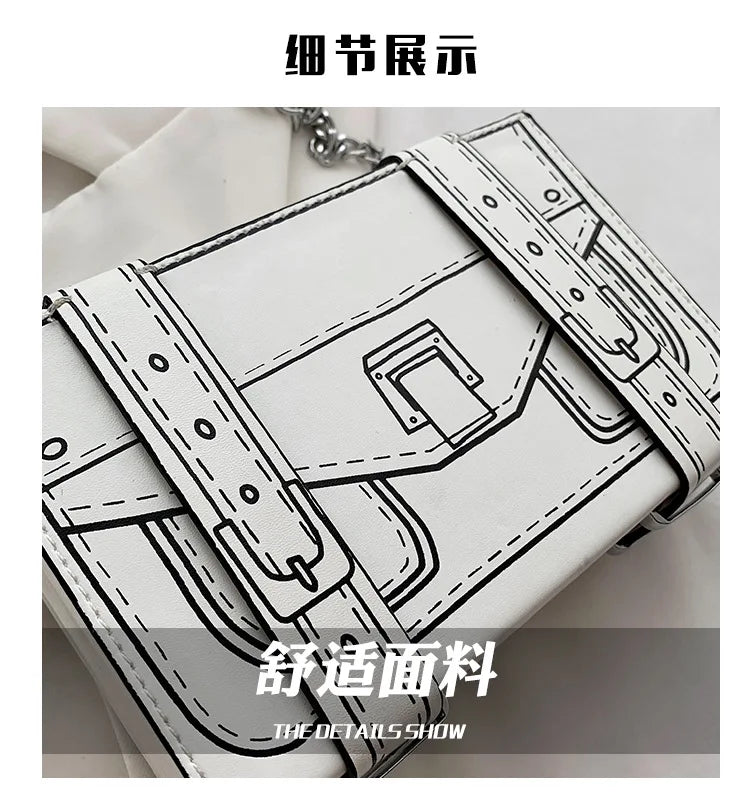 Black and White Box Design Women Casual Purses and Handbags Fashion Clutch Bag Shoulder Chain Bag 2023 Crossbody Bag Pu Leather