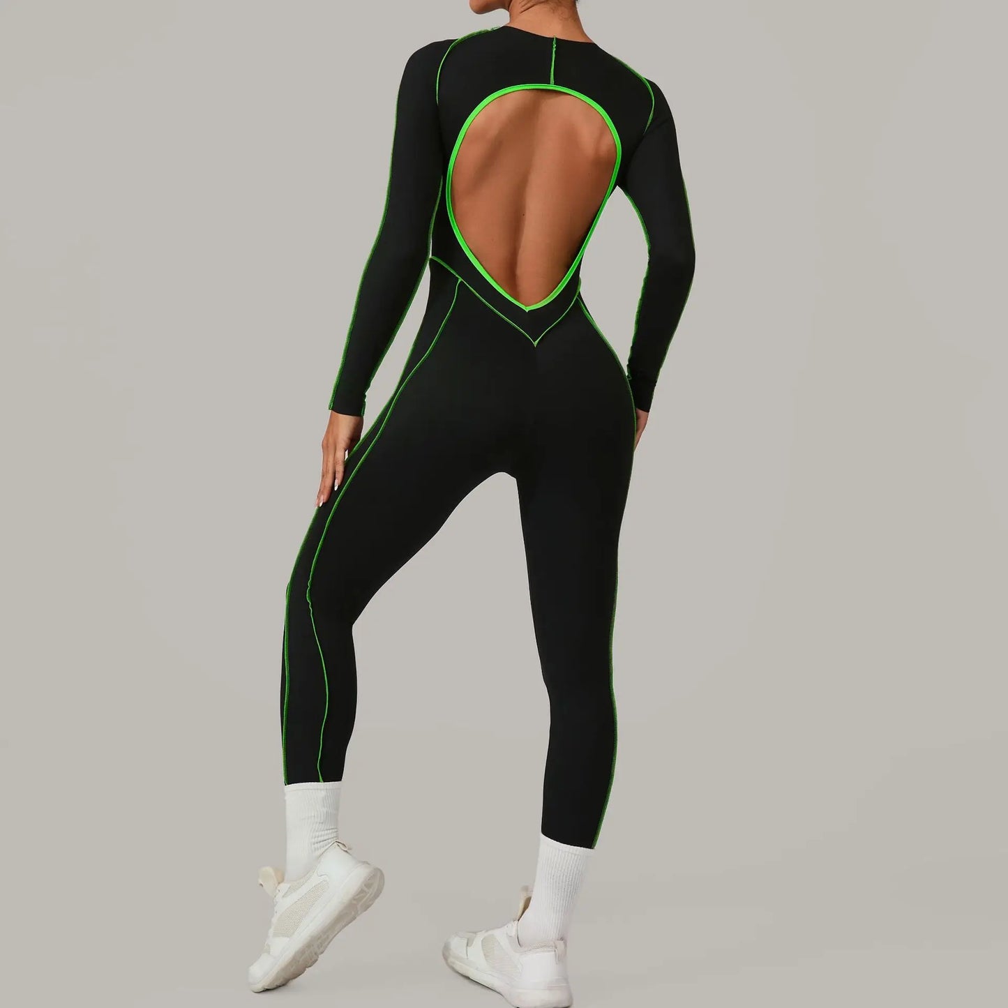 Yoga Suit Sport Fitness Seamless Line Contrast Color Skinny Pants One Piece