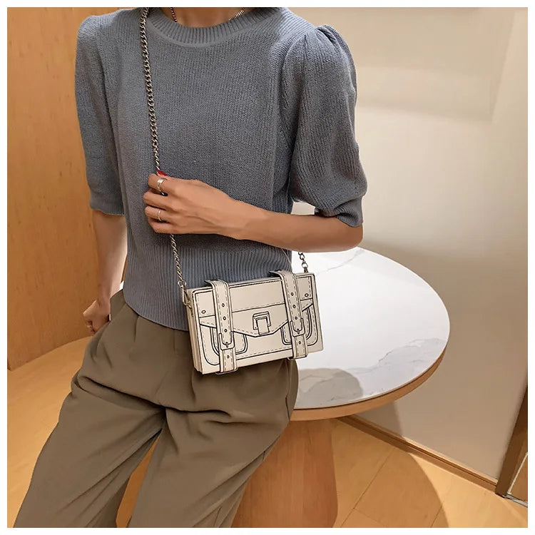 Black and White Box Design Women Casual Purses and Handbags Fashion Clutch Bag Shoulder Chain Bag 2023 Crossbody Bag Pu Leather