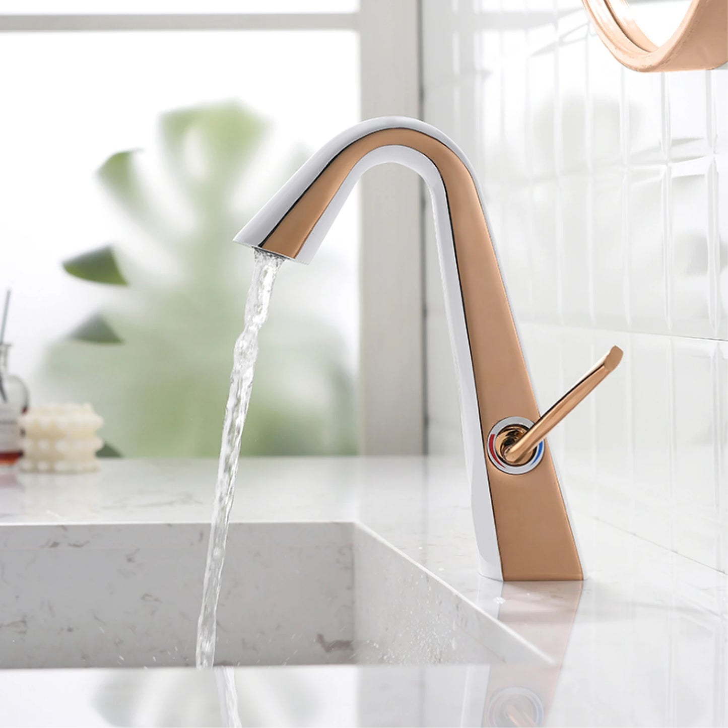 AITANA simple brushed gold brass bathroom faucet with modern design, 1-hole single handle cold and hot dual control basin faucet