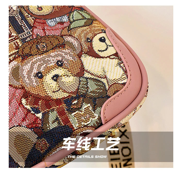 round Handbag Trend Crossbody Bag For Girl Women's Shoulder Bag Circular 2023 Fashion Bear Jacquard Pattern Lady Messenger Bag