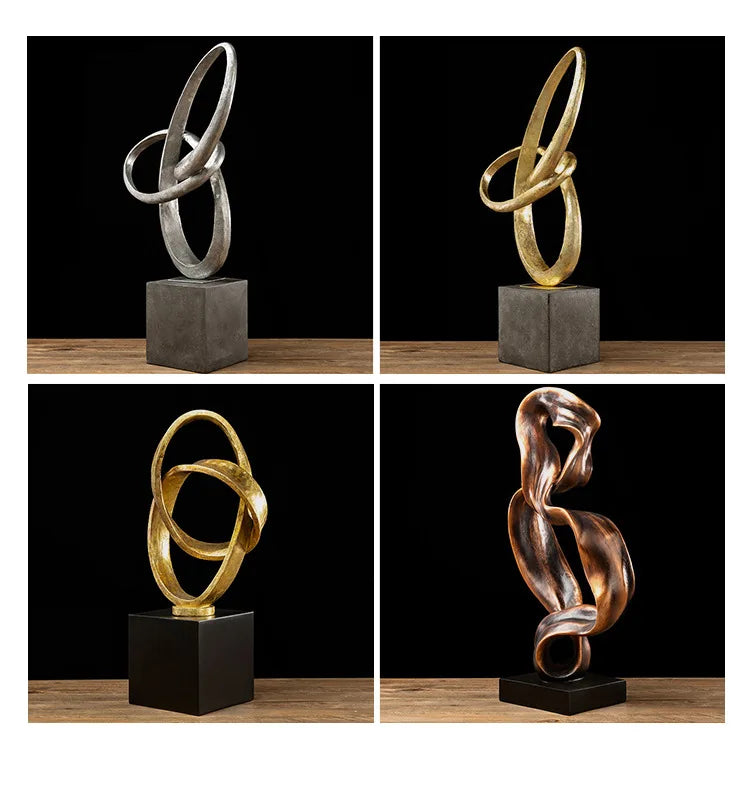 Creative Ribbon Sculpture Abstract Crafts Furnishings Desk Decoration Resins Ornaments Golden Ribbon Statue Modern Home Decor