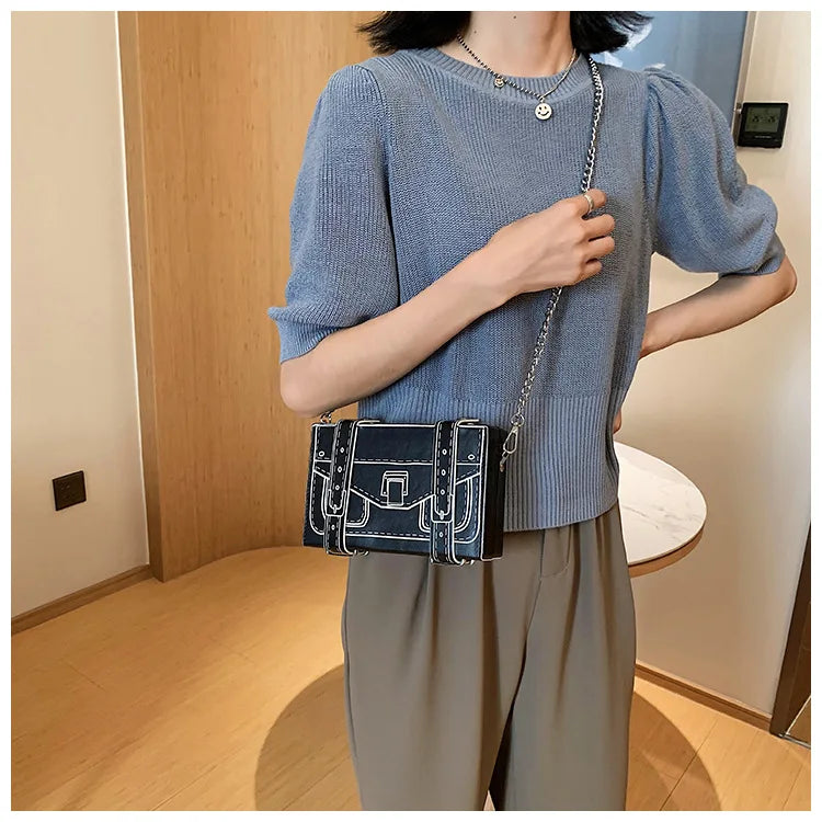 Black and White Box Design Women Casual Purses and Handbags Fashion Clutch Bag Shoulder Chain Bag 2023 Crossbody Bag Pu Leather