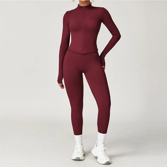 Yoga Suit 2PCS Sports Set Women Tracksuit Running Workout Long Sleeve