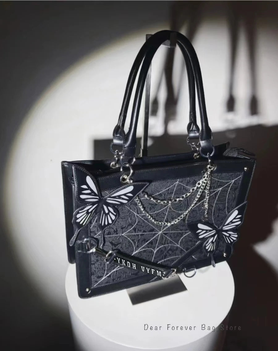 Y2K Labyrinth Butterfly Spider Web Letter Chain Handbags DIY Transparent Ita Bag Lolita Gothic Tote Vintage Fashion Shoulder Bag