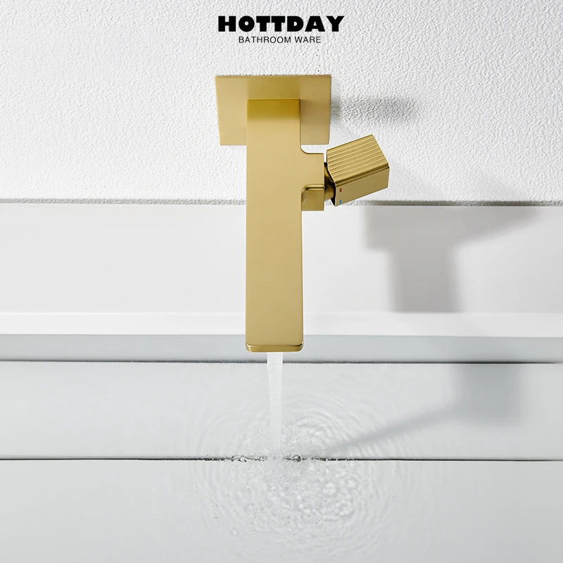 Bathroom faucet Single handle hot and cold sink faucet Wall-mounted basin faucet Concealed faucet Brushed gold basin faucet