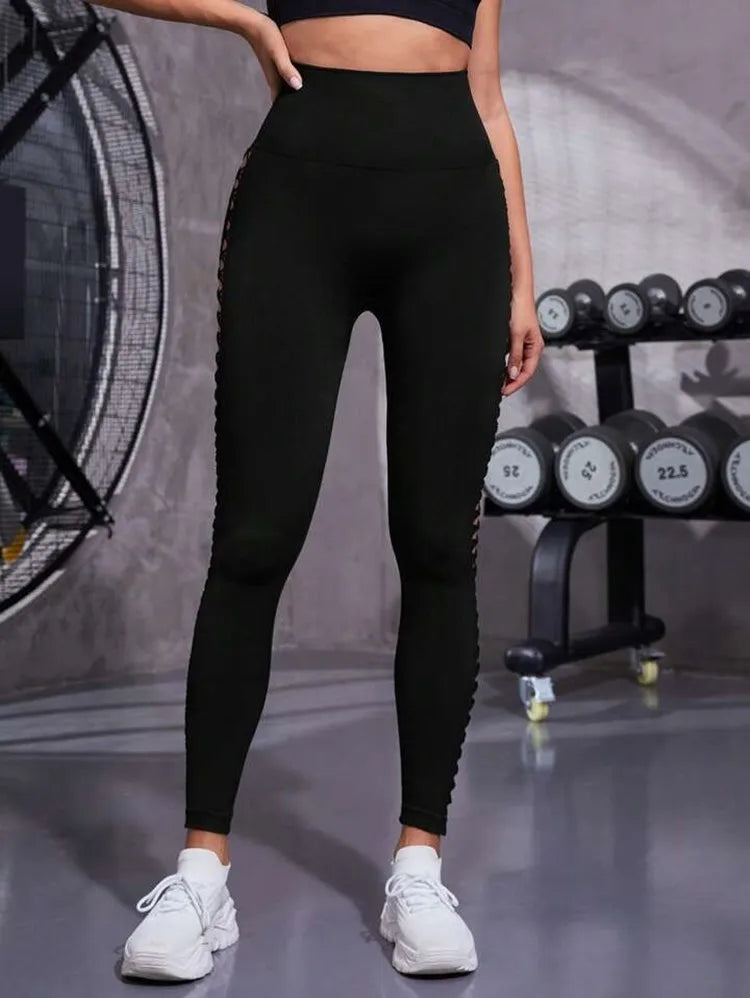 Hollow Black Seamless Gym Yoga Pants