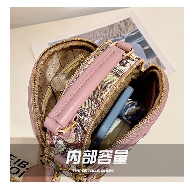 round Handbag Trend Crossbody Bag For Girl Women's Shoulder Bag Circular 2023 Fashion Bear Jacquard Pattern Lady Messenger Bag