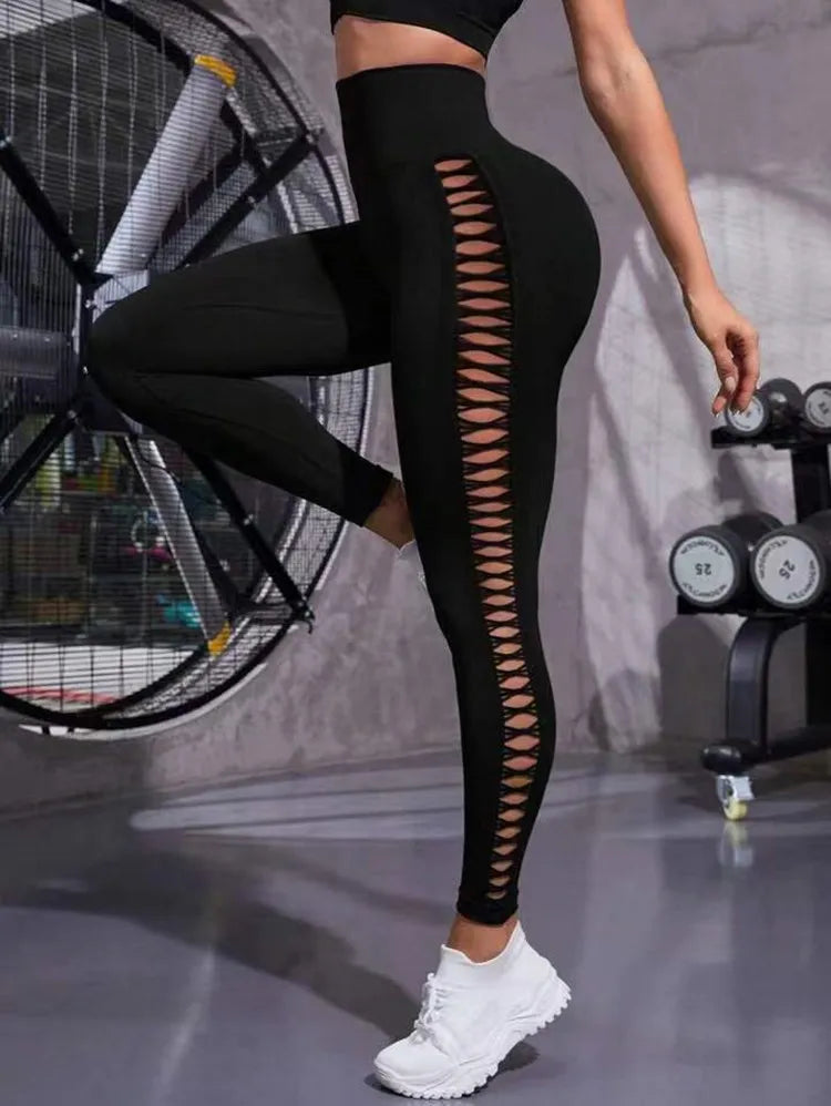 Hollow Black Seamless Gym Yoga Pants