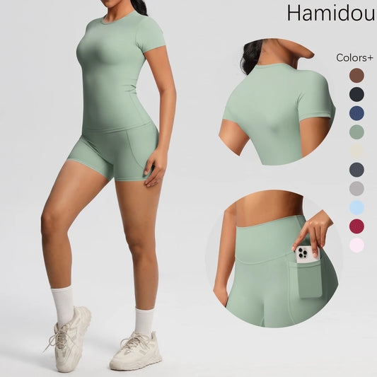 Workout Sportswear 2Pcs Yoga Shirt Push Up Workout Clothes