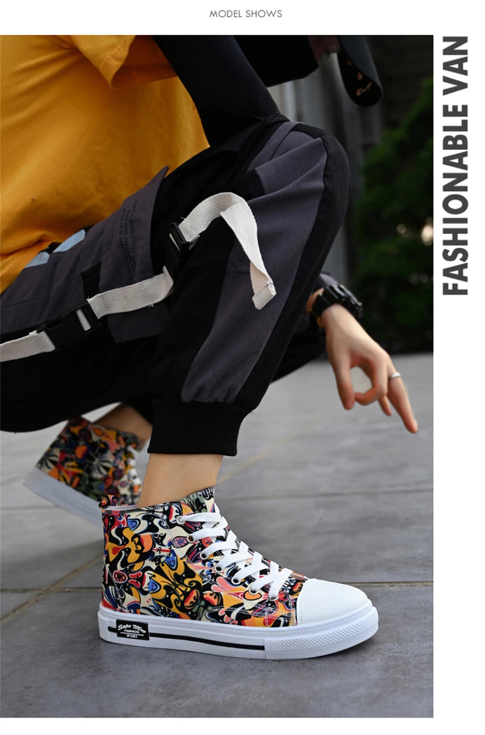 Couple Colorful Canvas Shoes Men High-top Lace Up Flats Graffiti Vamp Female Spring Summer Casual Sneakers Size 35-44 Chaussure