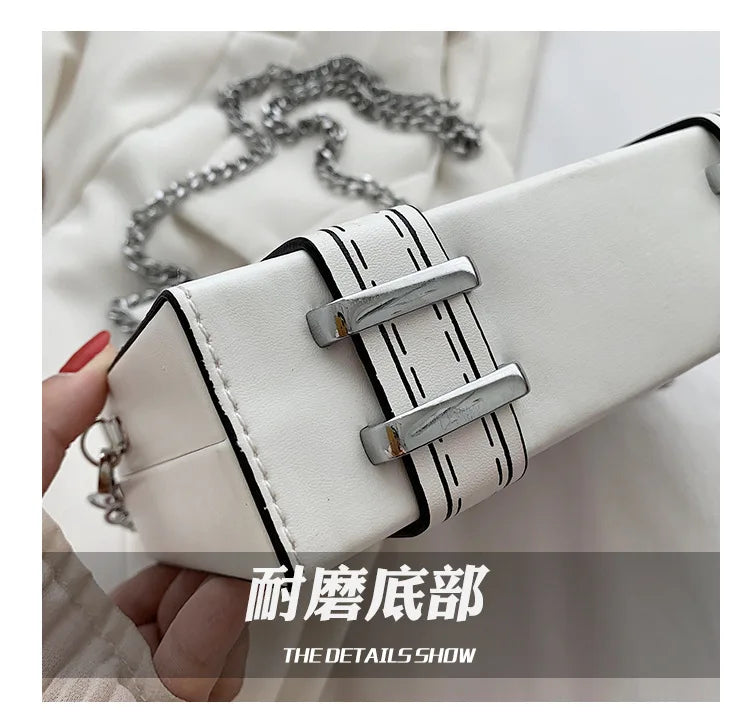 Black and White Box Design Women Casual Purses and Handbags Fashion Clutch Bag Shoulder Chain Bag 2023 Crossbody Bag Pu Leather