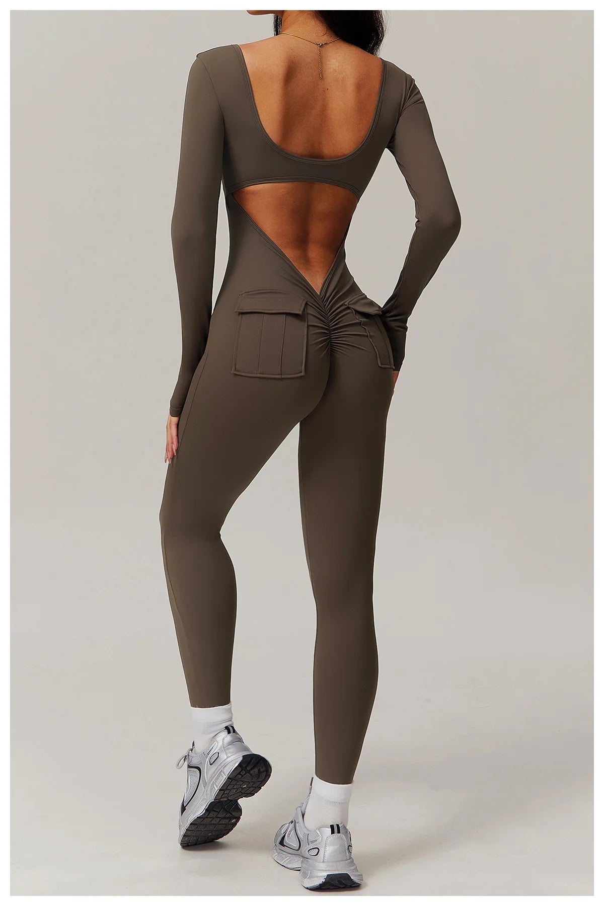 Backless Yoga Boilersuit Long Sleeved Women Sportswear Gym Jumpsuits