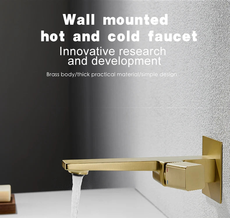 Bathroom faucet Single handle hot and cold sink faucet Wall-mounted basin faucet Concealed faucet Brushed gold basin faucet