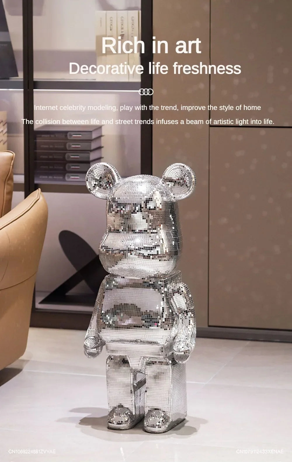 Golden Large Bearbrick Figurine Statues Disco Mirror Ball Violent Bear Sculptures Reflective Luxury Floor Decoration Pendant