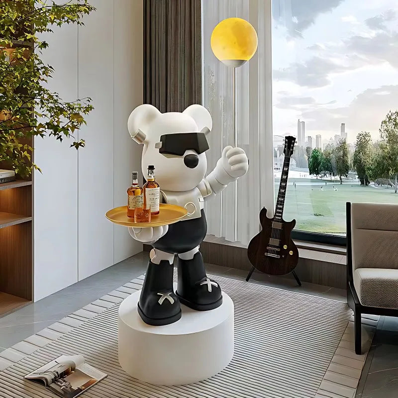 Violent Bear Large Floor Tray Ornaments High-end Living Room Decorations, Hold The Lamp with Bluetooth Speaker Sculpture