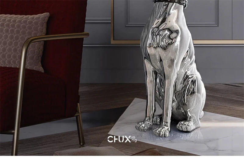 Large Electroplated Dog Statue Ornaments Nordic Sculpture Floor Decoration Porch TV Cabinet Animal Figurine Home Accessories