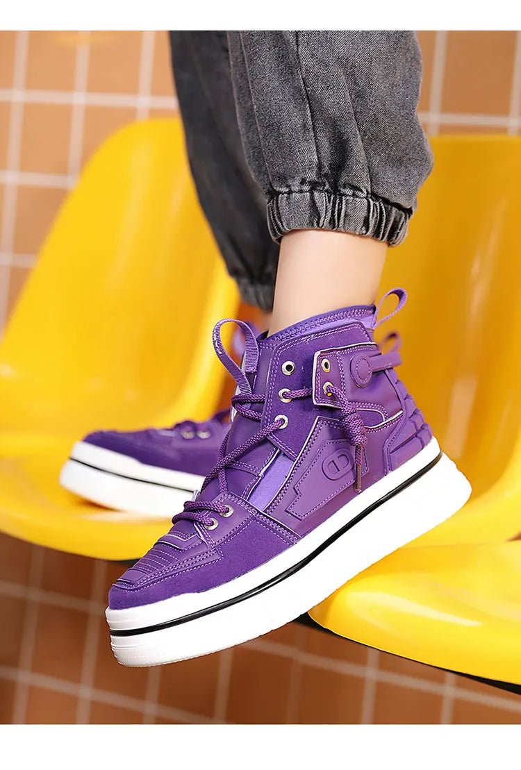 New Mens Designer Purple Sneakers Comfortable Lace Up Platform Shoes Men Streetwear High Top Sneakers Men Fashion Trainers Shoes