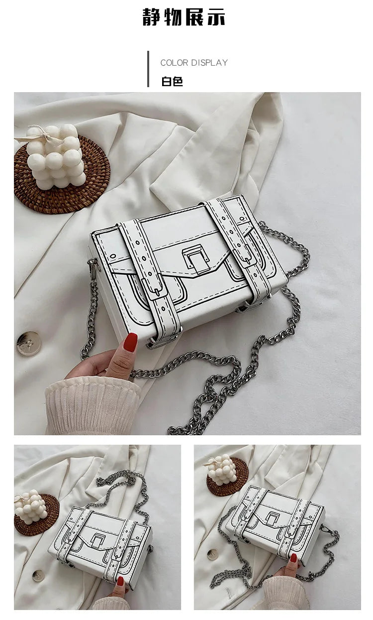 Black and White Box Design Women Casual Purses and Handbags Fashion Clutch Bag Shoulder Chain Bag 2023 Crossbody Bag Pu Leather