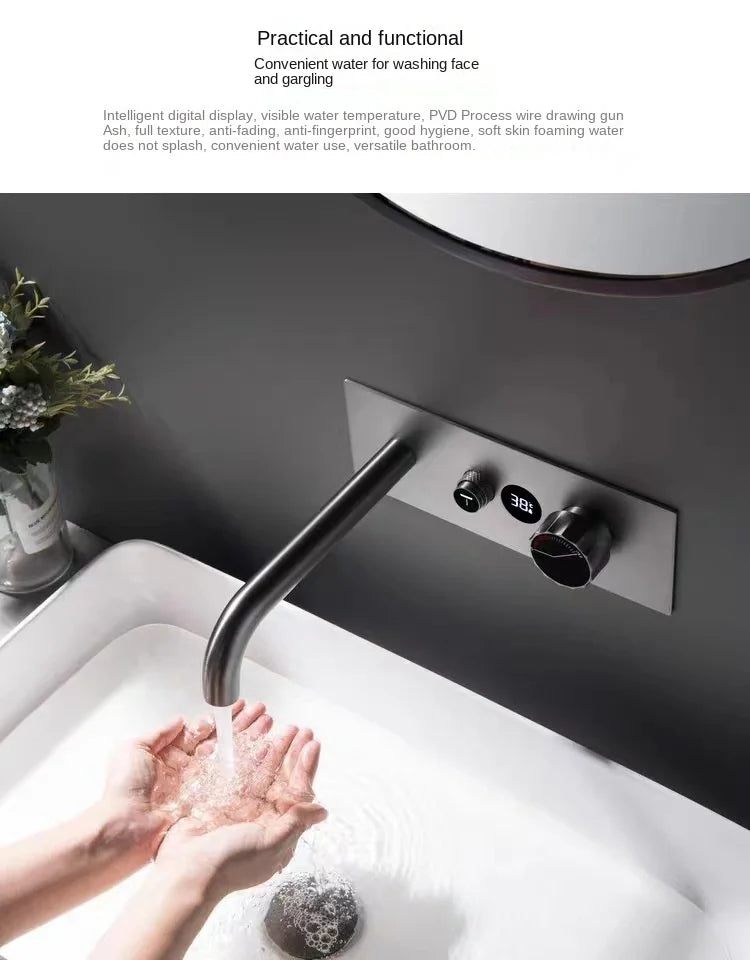 Copper Basin Faucet with Intelligent Constant Temperature Water Power Generation Display Extension Nozzle Hidden Style Faucet