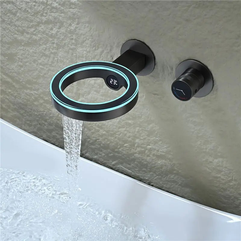 Basin Faucet  Hot and Cold Bathroom Wall Mounted Brass Single Lever Sink Mixer Digital Display Led Light Water Mixer