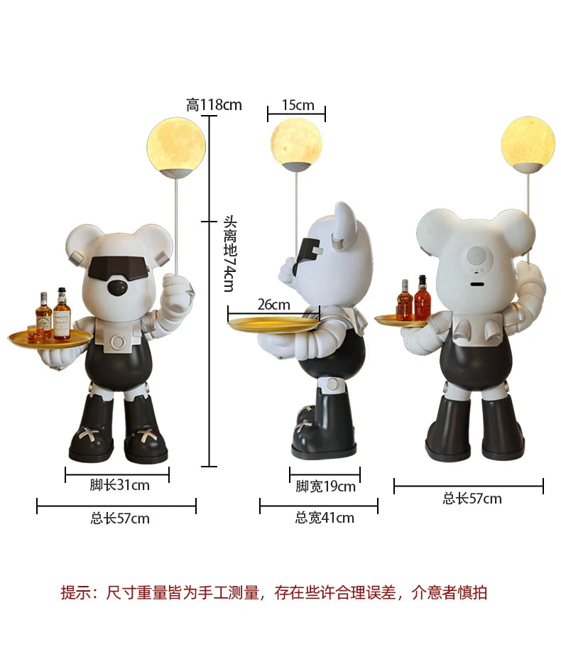 Violent Bear Large Floor Tray Ornaments High-end Living Room Decorations, Hold The Lamp with Bluetooth Speaker Sculpture