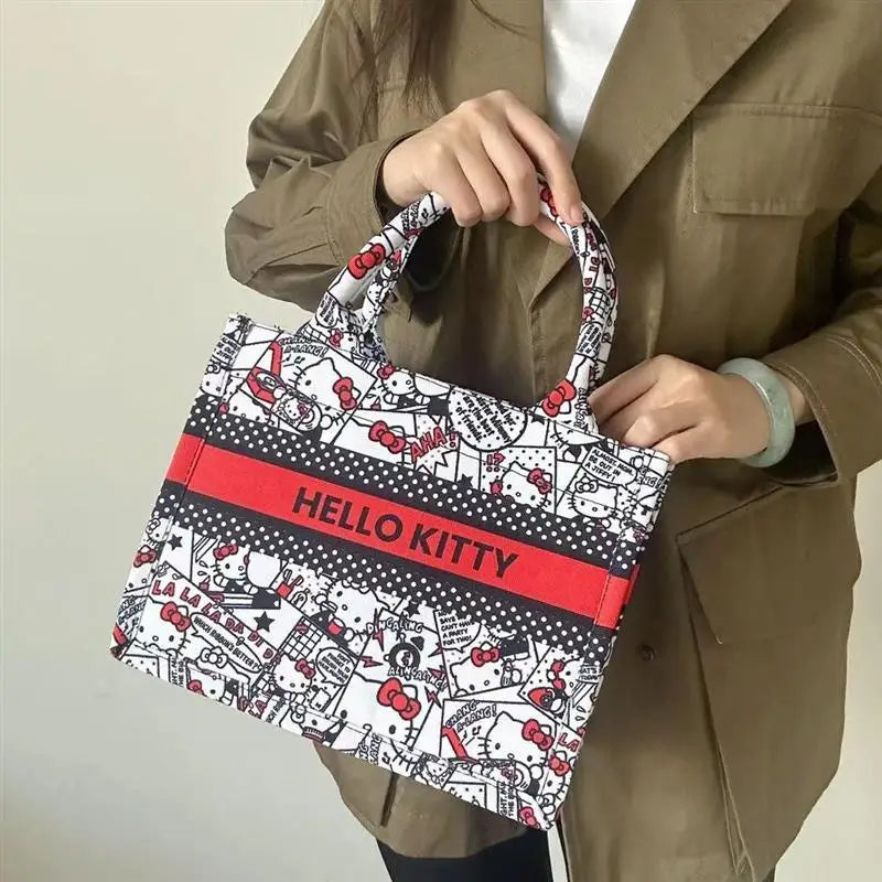 Sanrio Hello Kitty Y2k Large Capacity Handbag Felt Cartoon Scrawl Tote Bag Women Top-Handle Bags Kawaii Design Travel Tote