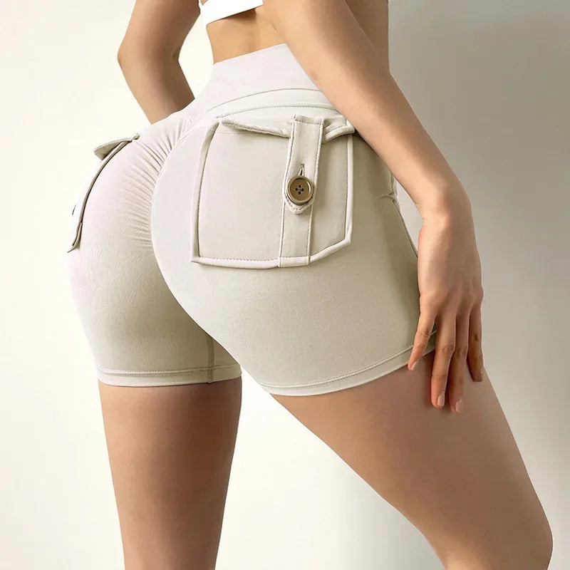 Yoga Shorts for Women Pocket Scrunched Butt Gym Leggings High Waist Push Up Tights Sexy Sports Shorts Fitness Running Shorts