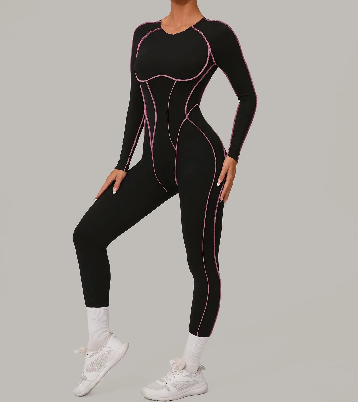 Yoga Suit Sport Fitness Seamless Line Contrast Color Skinny Pants One Piece