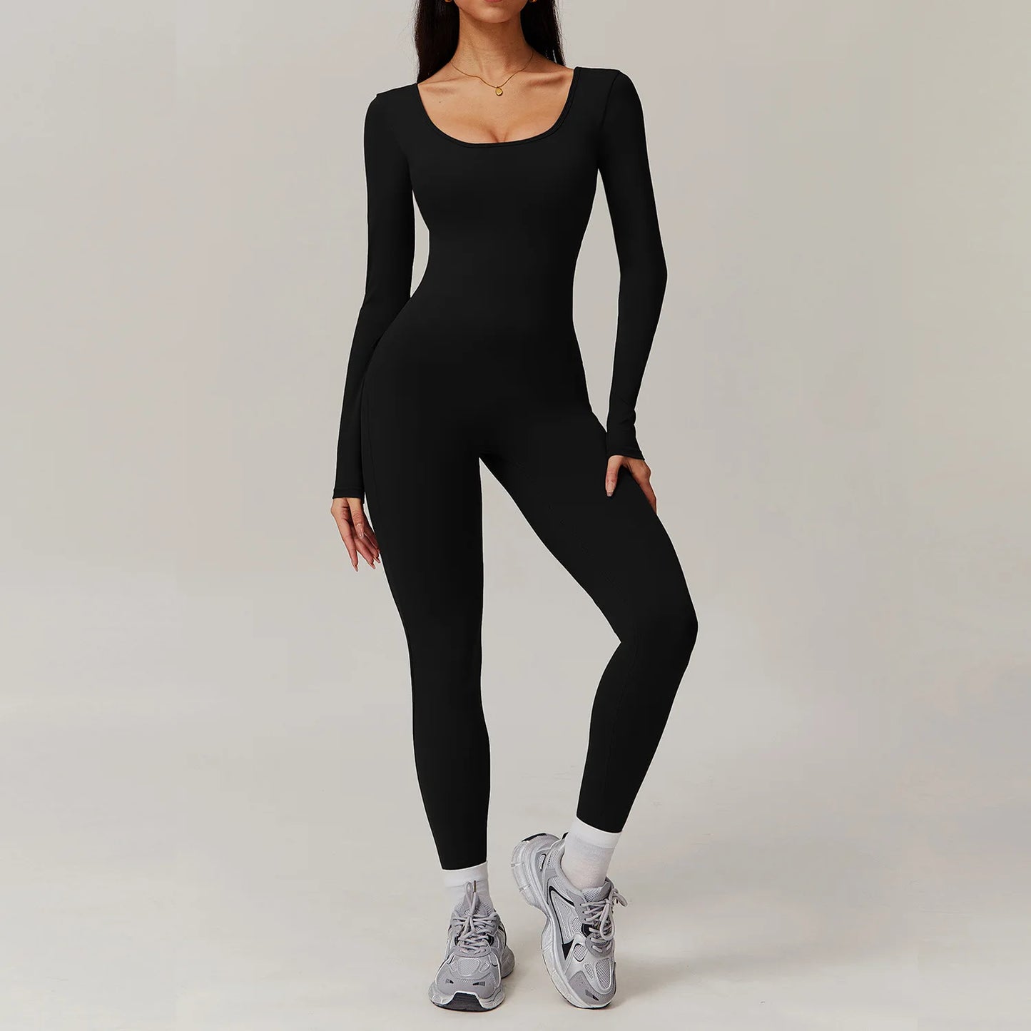 Backless Yoga Boilersuit Long Sleeved Women Sportswear Gym Jumpsuits