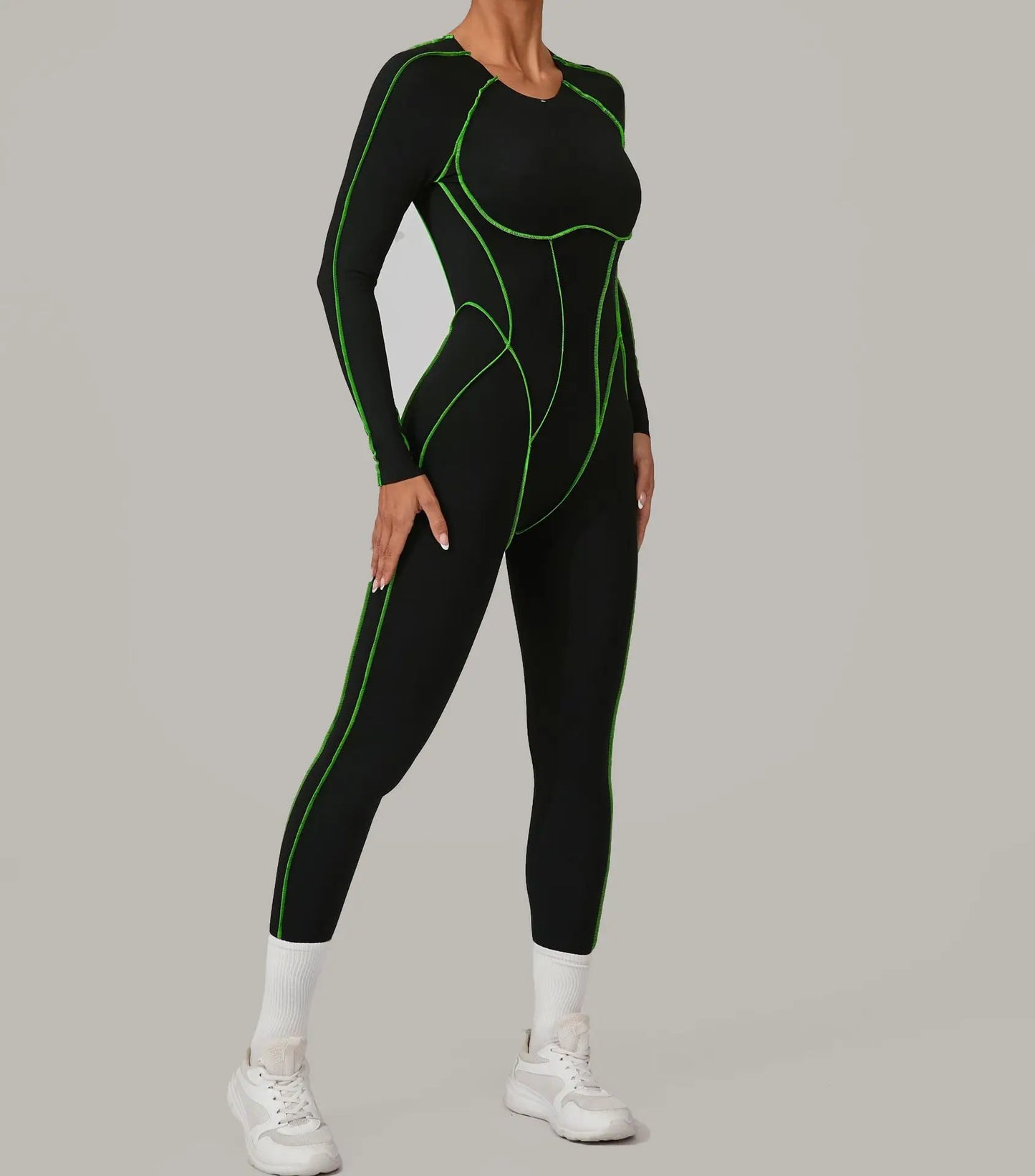 Yoga Suit Sport Fitness Seamless Line Contrast Color Skinny Pants One Piece