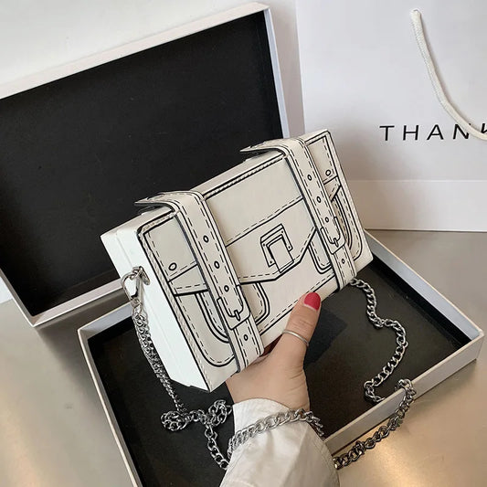 Black and White Box Design Women Casual Purses and Handbags Fashion Clutch Bag Shoulder Chain Bag 2023 Crossbody Bag Pu Leather