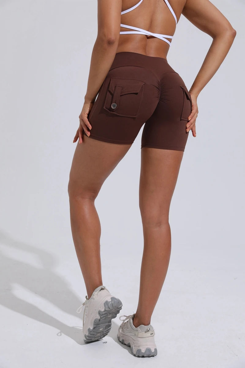 QINACTIVE Yoga Shorts for Women Pocket Scrunched Butt Gym Leggings High Waist Push Up Tights Sexy Booty Sports Shorts Fitness