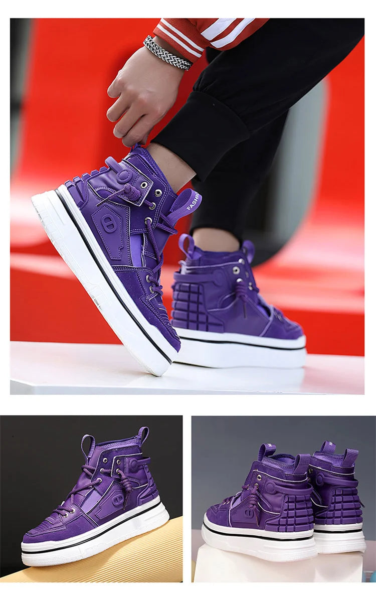 New Mens Designer Purple Sneakers Comfortable Lace Up Platform Shoes Men Streetwear High Top Sneakers Men Fashion Trainers Shoes