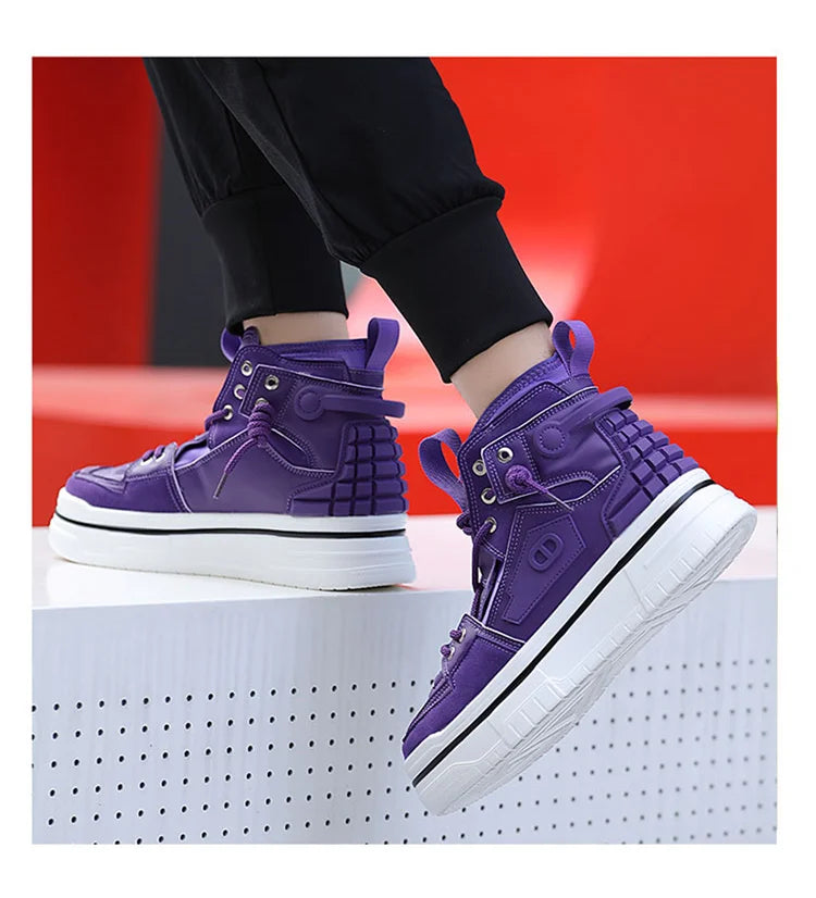 New Mens Designer Purple Sneakers Comfortable Lace Up Platform Shoes Men Streetwear High Top Sneakers Men Fashion Trainers Shoes