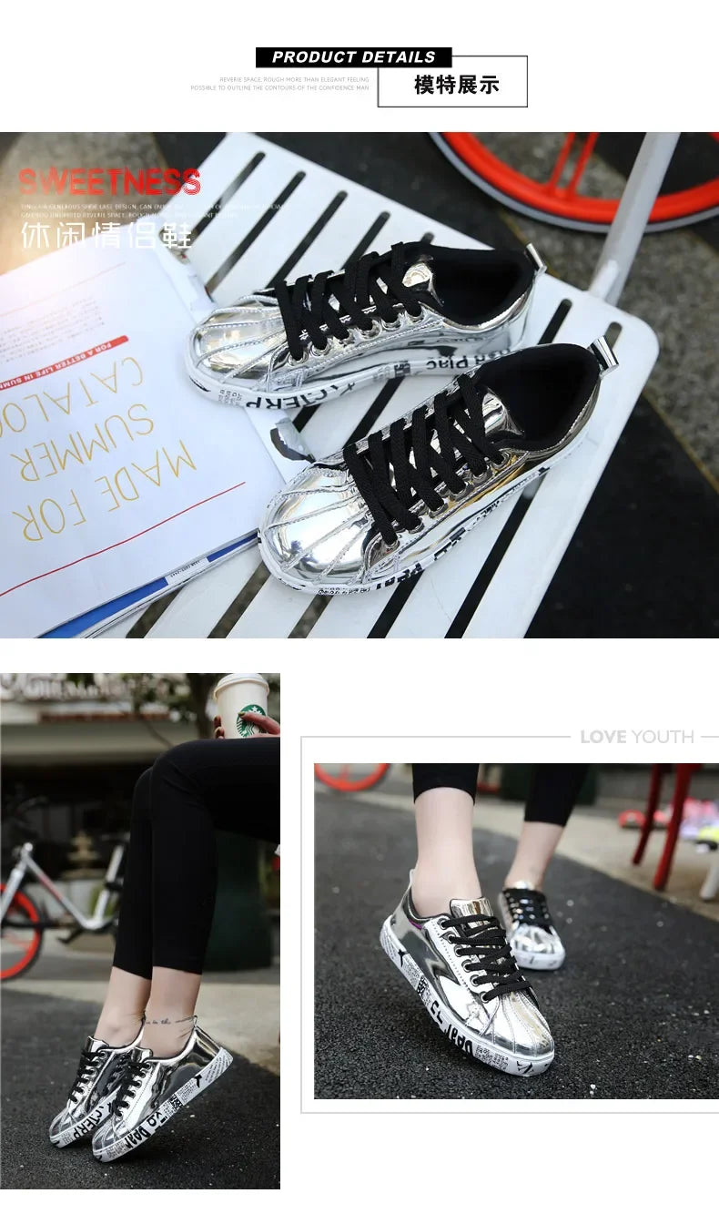 Couple Gold Silver Jogging Sneakers Men Hip Hop Casual Unisex Shoes Tennis Women Running Trainers Clunky Streetwear Footwear