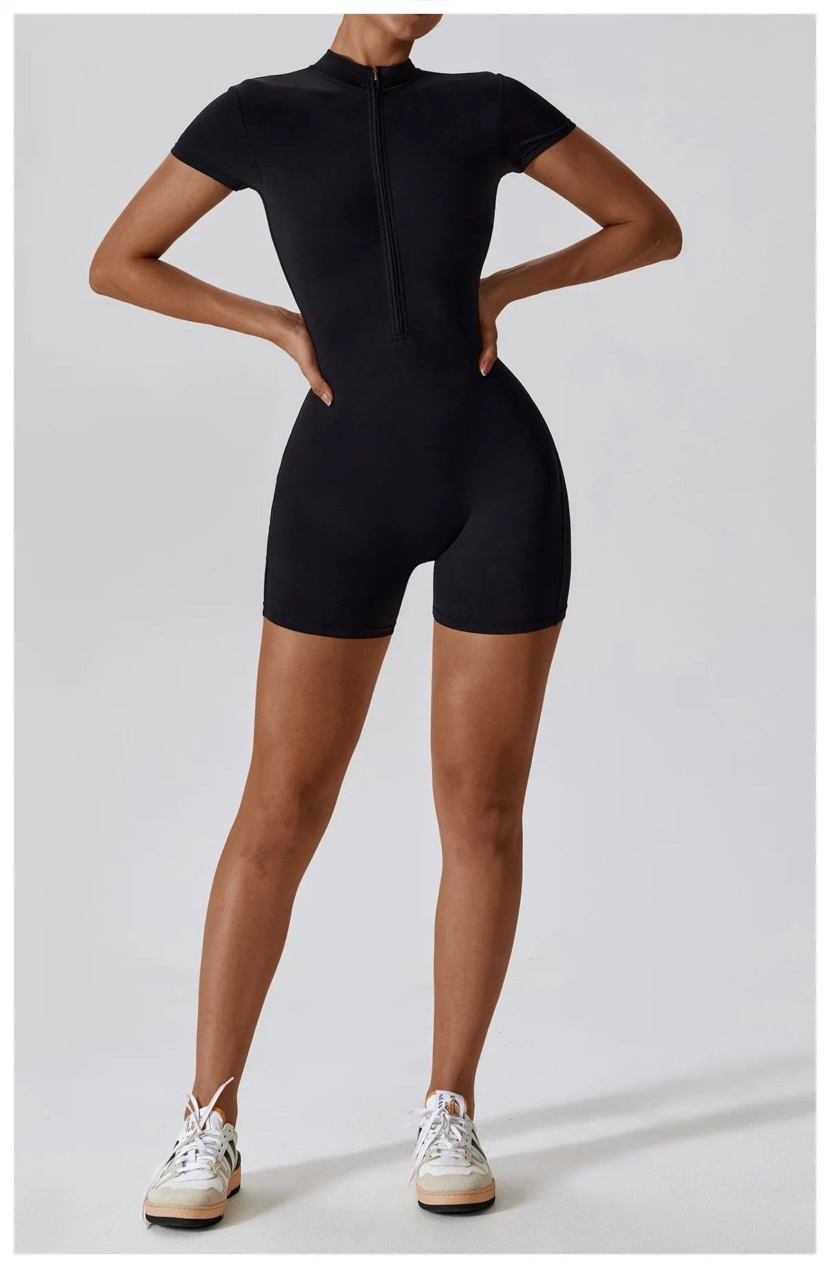 Yoga Set Women's One-Piece Suit Zipper Short Sleeve Gym Push Up Workout Clothes