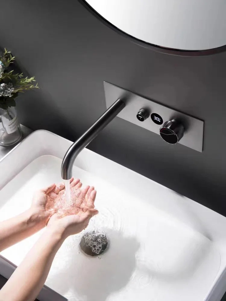 Copper Basin Faucet with Intelligent Constant Temperature Water Power Generation Display Extension Nozzle Hidden Style Faucet