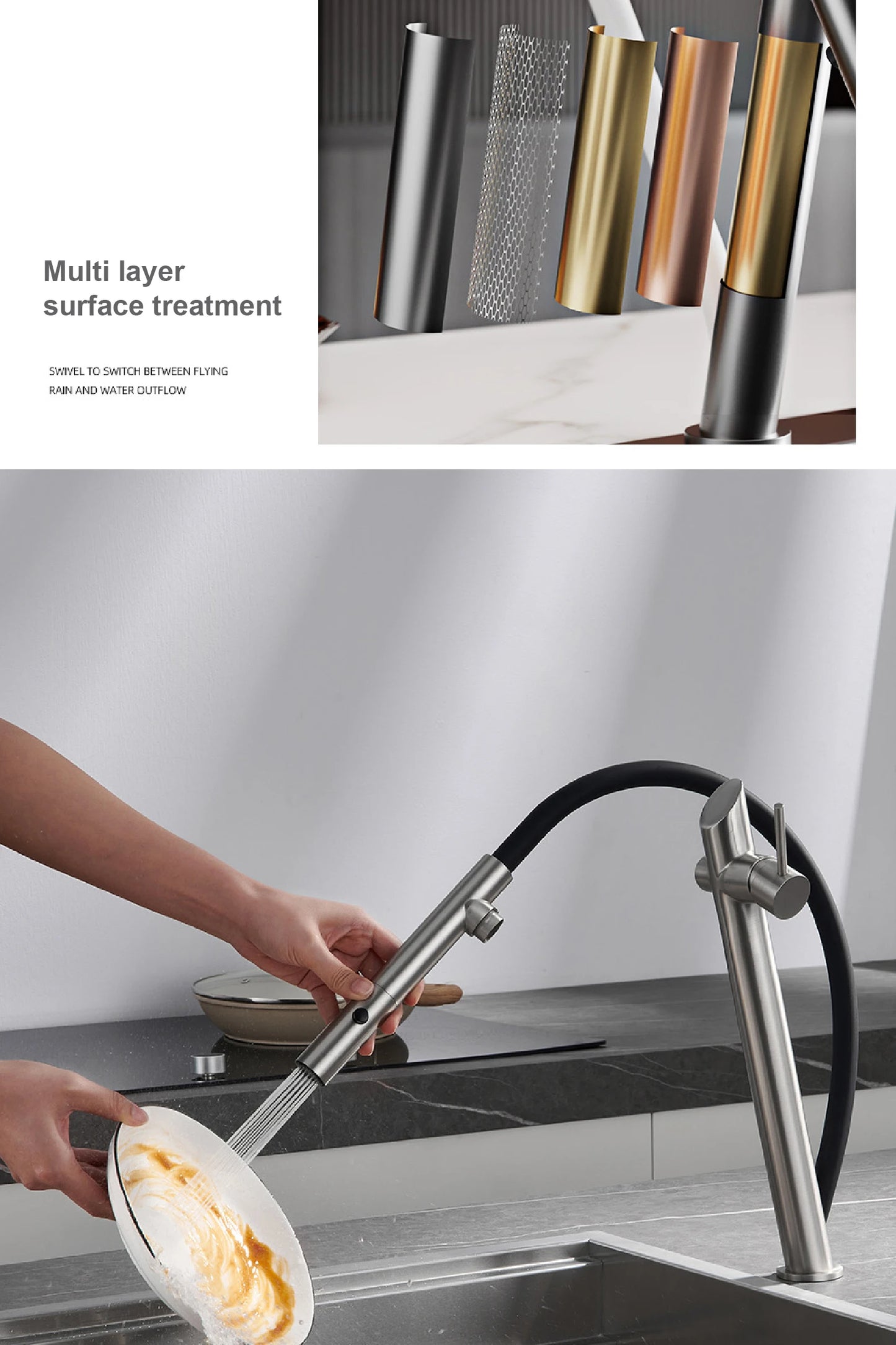 Luxury brass kitchen faucet with pull-out design