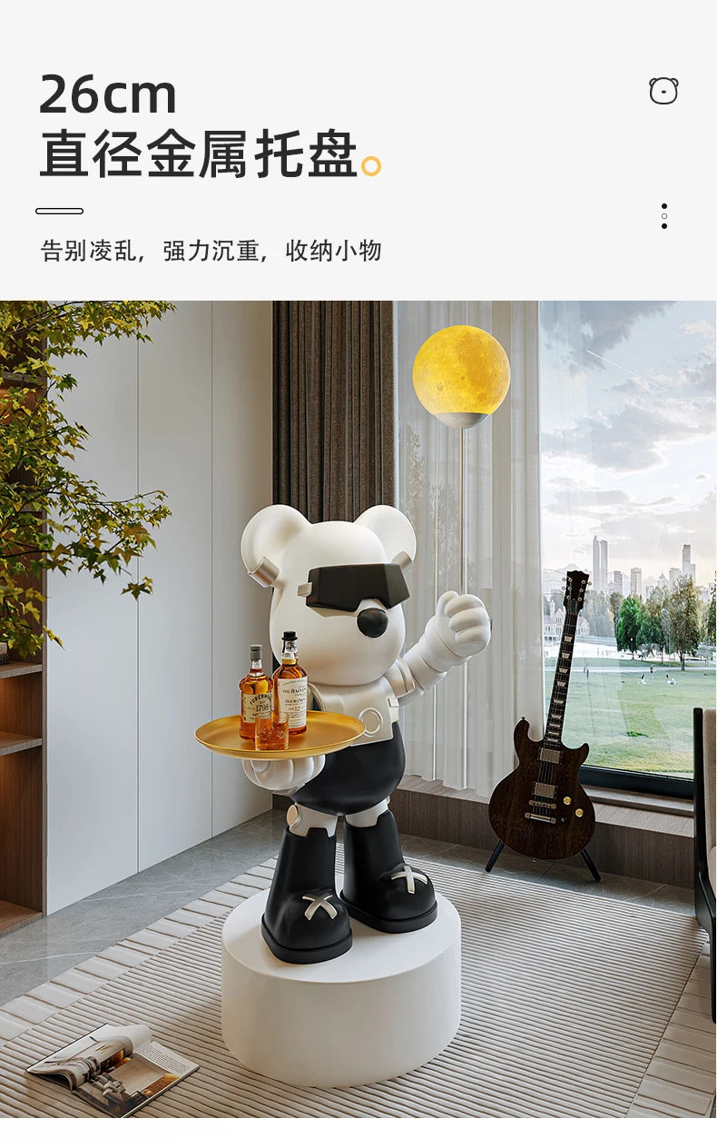 Violent Bear Large Floor Tray Ornaments High-end Living Room Decorations, Hold The Lamp with Bluetooth Speaker Sculpture