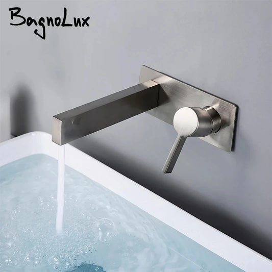 Bathroom Bath Basin Kitchen Faucet Mixer Tap Wall Mount Stainless Black Chrome Brass Hot And Cold Water Single Handle Two Hole