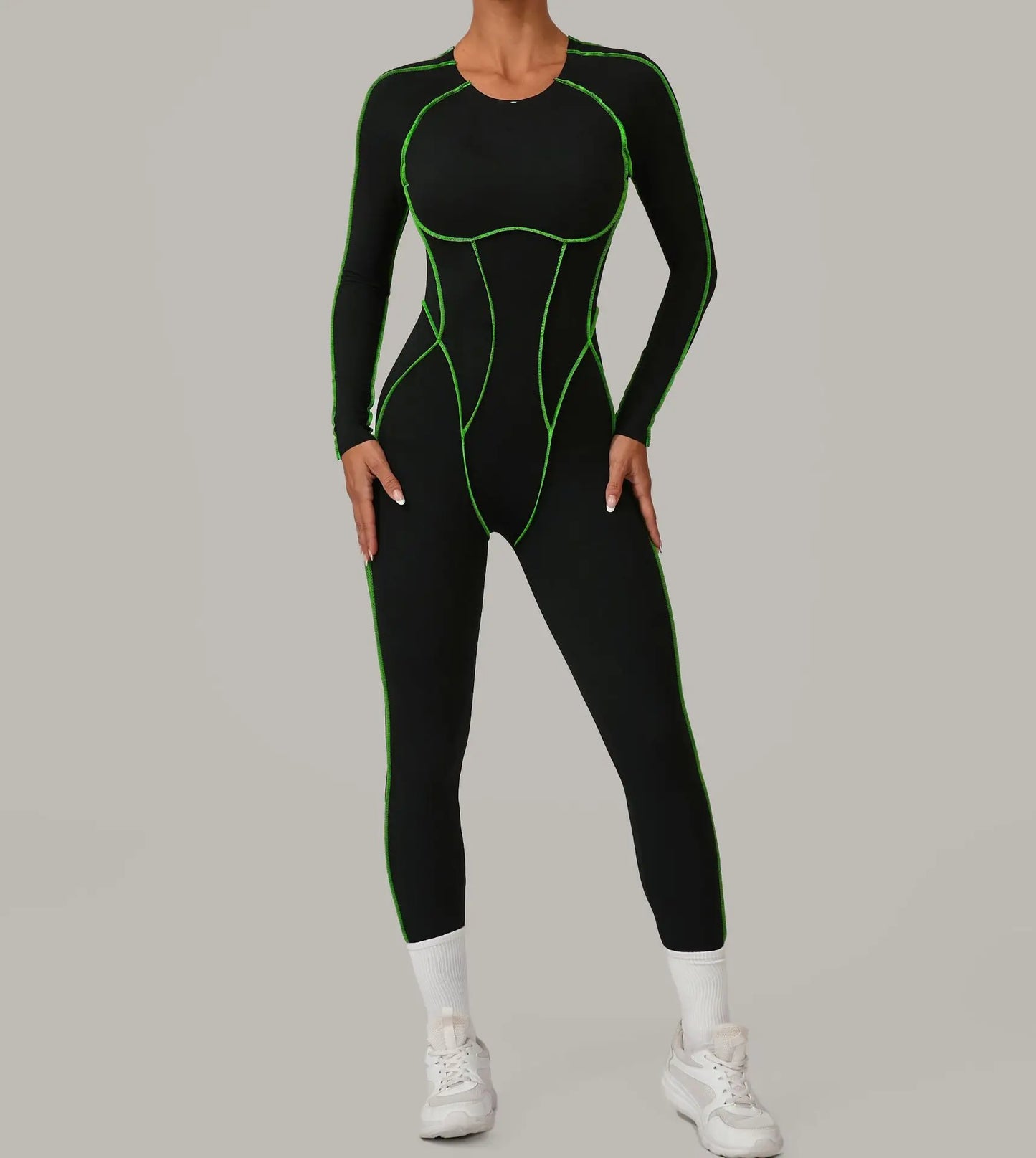 Yoga Suit Sport Fitness Seamless Line Contrast Color Skinny Pants One Piece