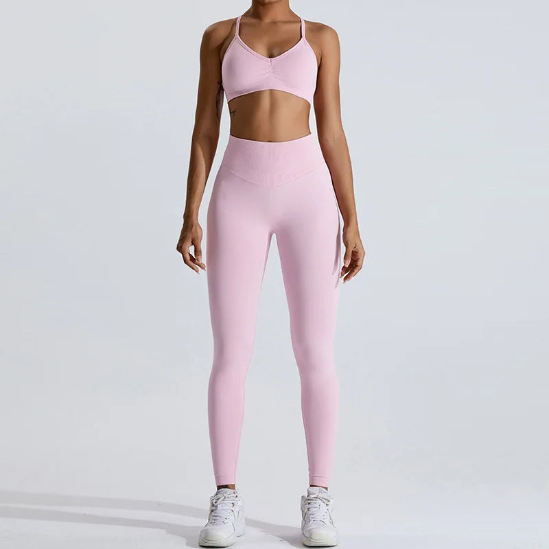 Gym Clothes Women 2 Pcs Yoga Set Sports Bra Seamless High Waist Leggings