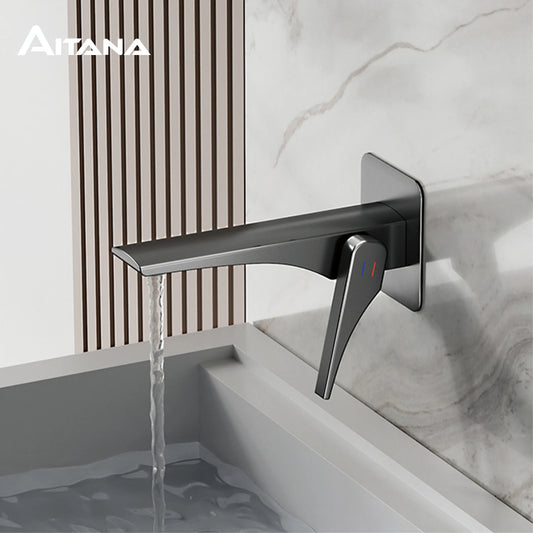 AITANA simple brushed gold brass bathroom faucet with modern design, fashionable single handle cold & hot dual control basin Tap