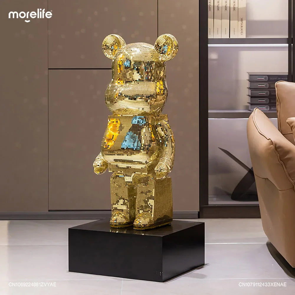 Golden Large Bearbrick Figurine Statues Disco Mirror Ball Violent Bear Sculptures Reflective Luxury Floor Decoration Pendant