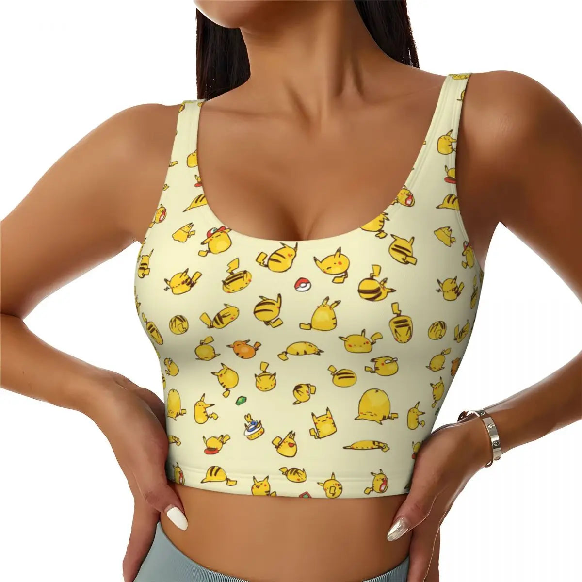 Custom High Impact  Pikachus Sports Bra Women Gym Workout Yoga Crop Top