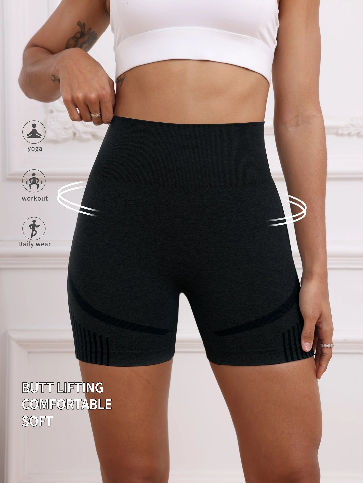 Women Butt Lifting Sports Shorts High Waist Hip Elastic Tummy Control Yoga Shorts Breathable Quick Dry Fitness Yoga Leggings