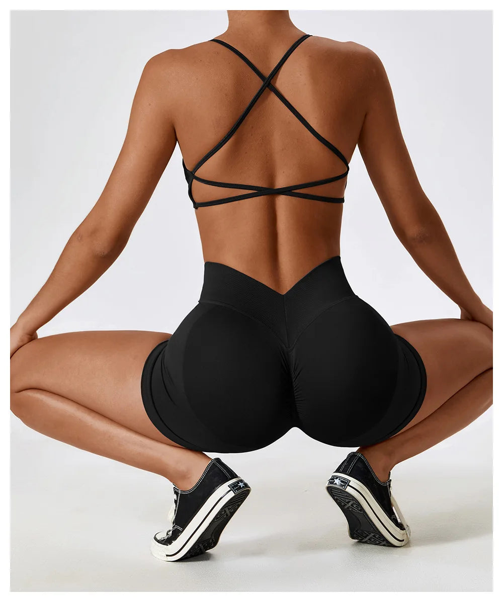V Back Seamless Shorts Women Sports Shorts Cycling Yoga Shorts Scrunch Butt Biker Fitness High Waist Gym Shorts Leggings Woman